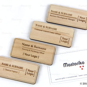 Ξύλινα ταπελάκια για όνομα προσωπικού εταιρίας - Wooden Name Badges - Magnet or Pin - Business Staff Name Badges - Accessories for business - S.M. Mastoriko - Cyprus
