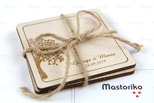 Τετράγωνα σουβέρ για γάμο - Δέντρο ευτυχίας 9.5cm - Δώρα για γάμο - Μπομπονιέρα γάμου - Κύπρος - Μαστορικό - S.M. Mastoriko